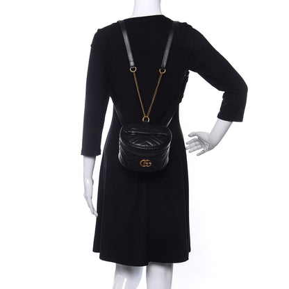 Gucci Calfskin Matelasse Mini GG Marmont Round Backpack Black 2 of 11