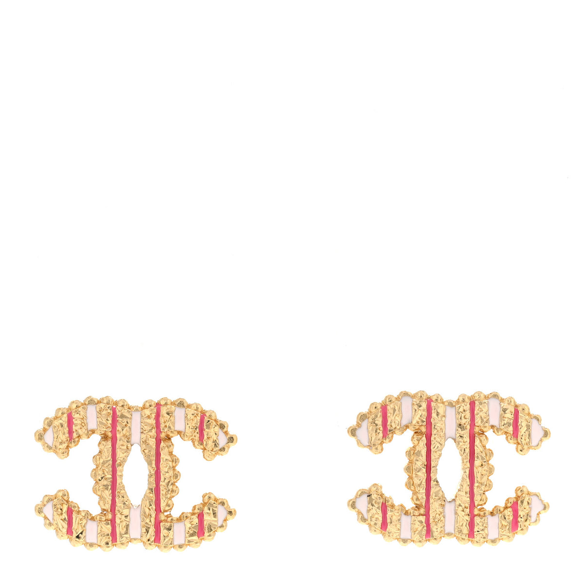 Enamel CC Textured Earrings Pink Red Gold