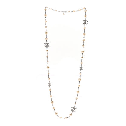 Chanel Crystal Pearl CC Long Necklace Silver 3 of 7