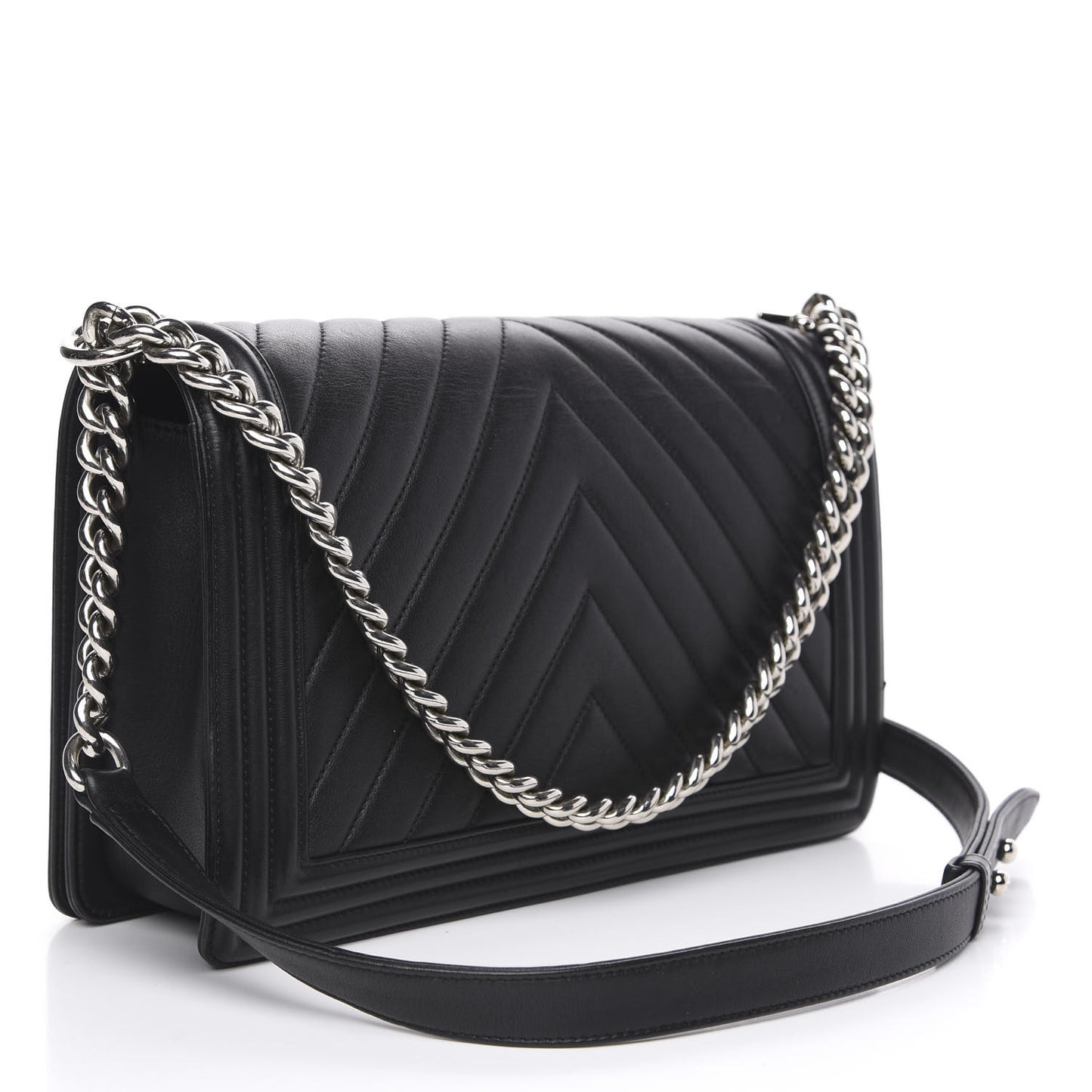 Calfskin Chevron Quilted New Medium Boy Flap Black