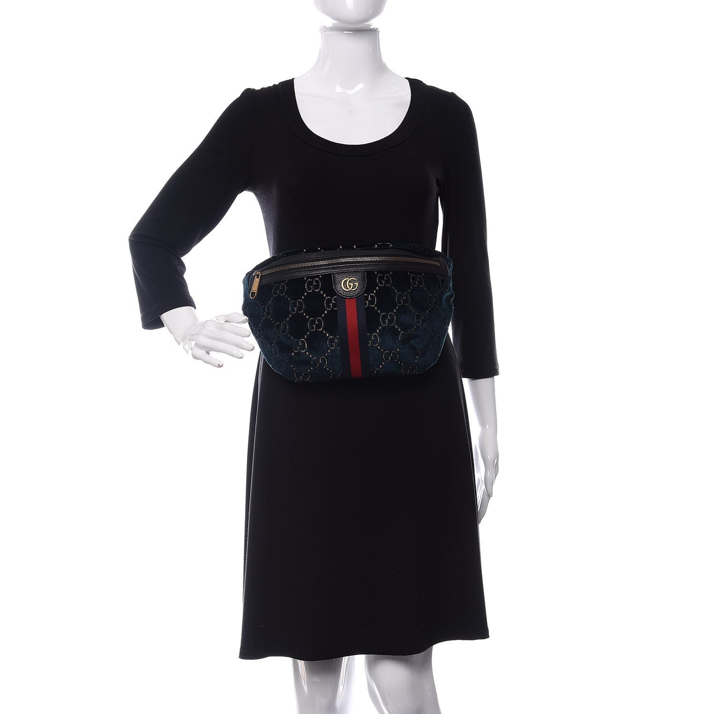 Velvet GG Monogram Web Belt Bag Blue Beige