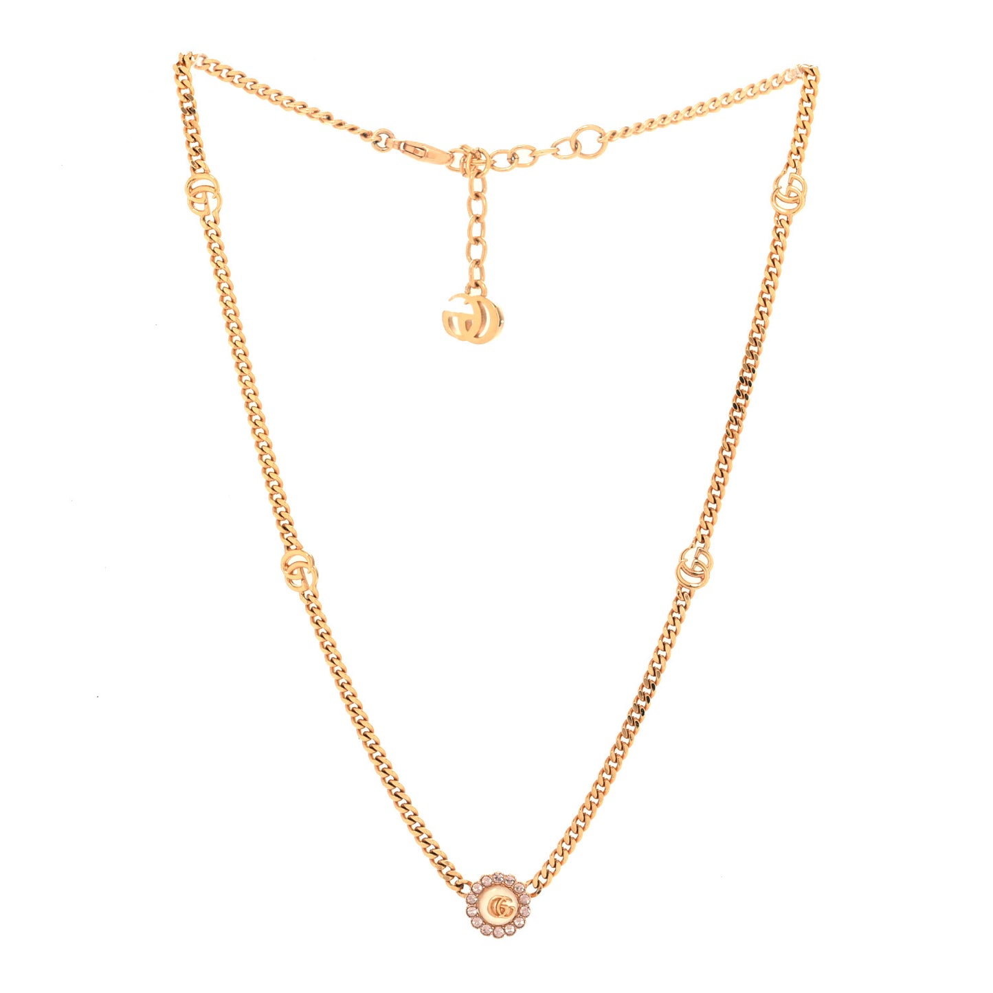 Crystal Pearl Double G Marmont Flower Necklace Rose Gold