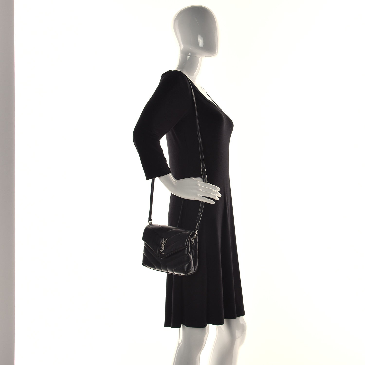 Saint Laurent Calfskin Y Quilted Monogram Toy Loulou Crossbody Bag Black 4 of 14