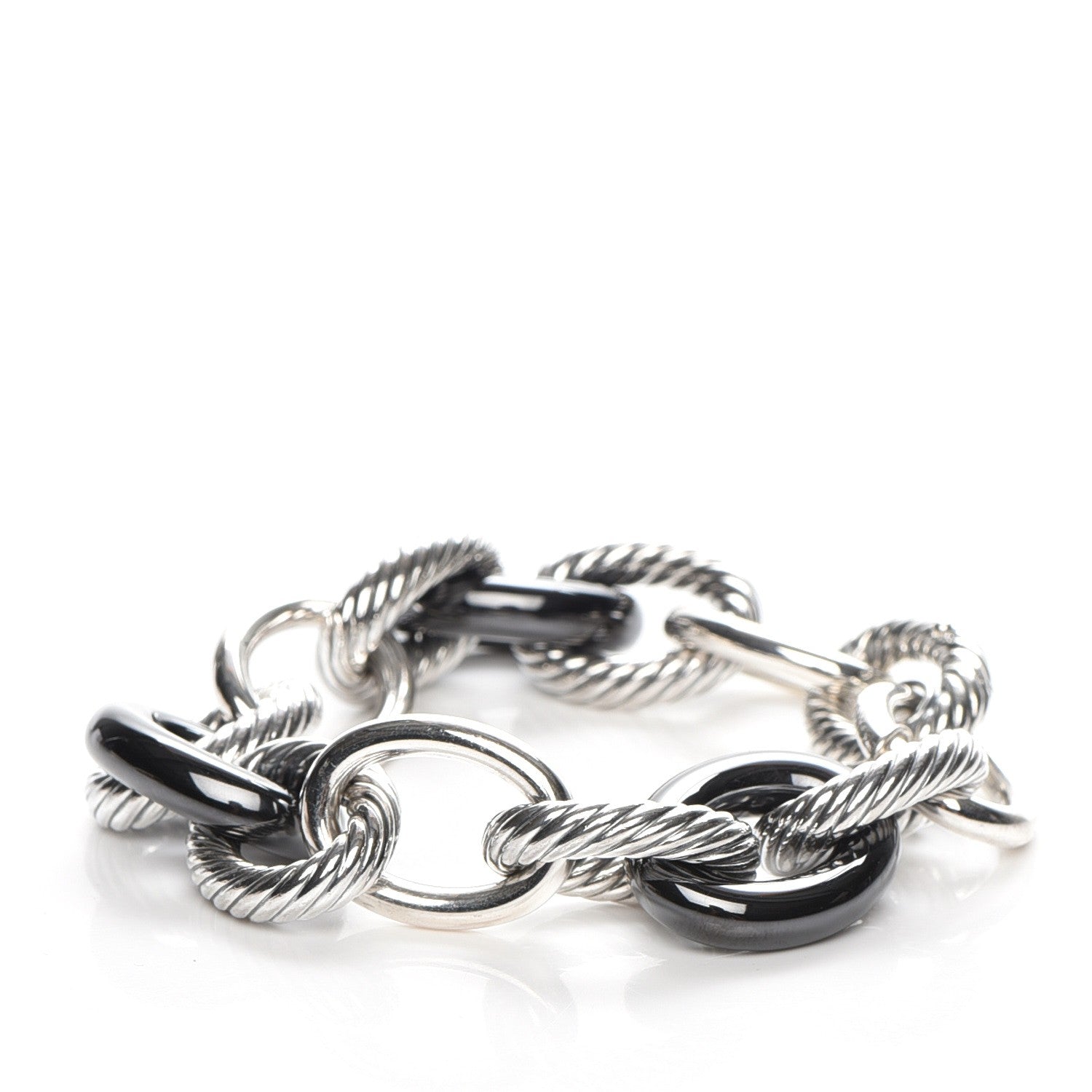 David Yurman Sterling Silver Black Ceramic 17mm Extra Large Oval Link Bracelet 3 of 7