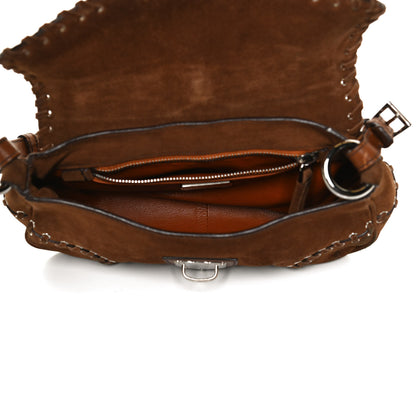 Prada Suede Whipstitch Grommet Shoulder Bag Brown 4 of 11