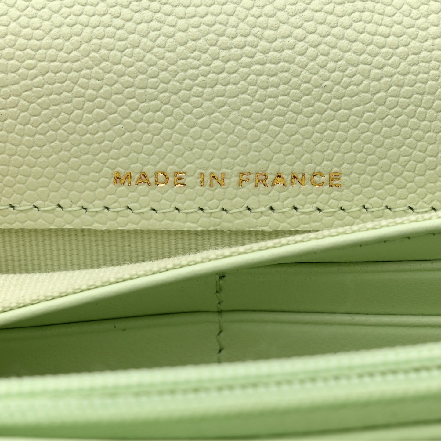 Caviar Quilted Large Gusset Flap Wallet Light Green