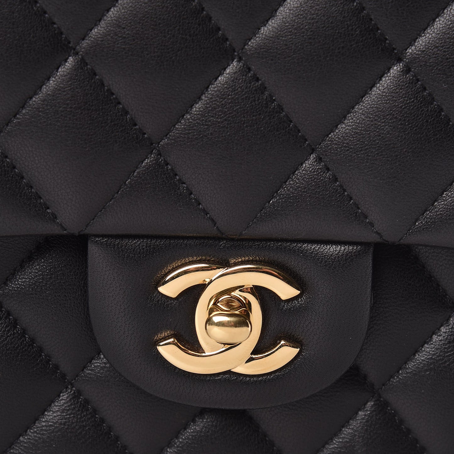 Lambskin Quilted Medium Double Flap Black