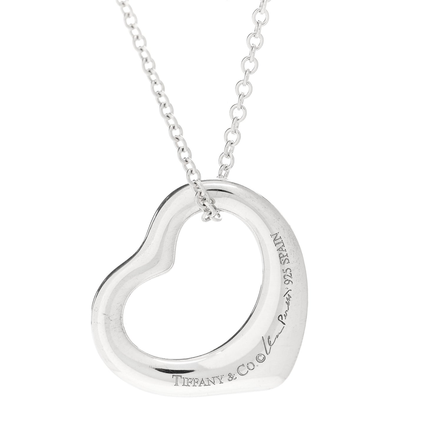 Sterling Silver 16mm Elsa Peretti Open Heart Pendant Necklace