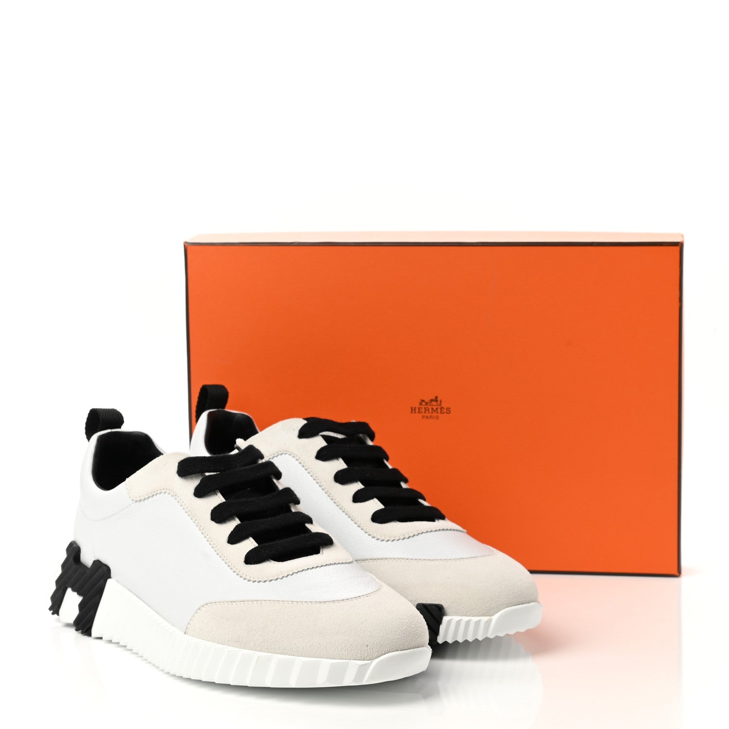 Hermes Goatskin Suede Goatskin Bouncing Sneakers 40 White Black 9 of 9