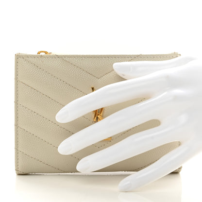 Saint Laurent Grain De Poudre Matelasse Chevron Monogram Zipped Two-Part Wallet Crema Soft 2 of 7