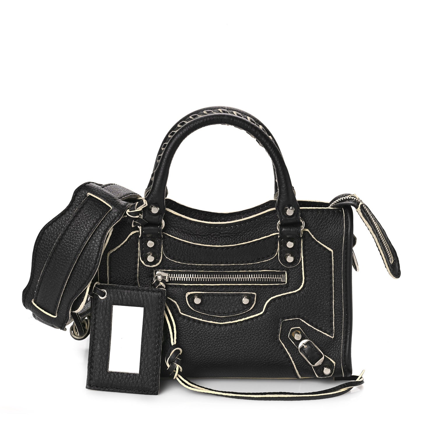 Supple Grained Calfskin Classic Silver Hardware Highlight Mini City Black