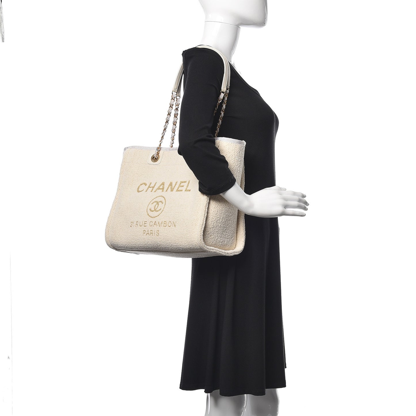 Lurex Boucle Small Deauville Tote White
