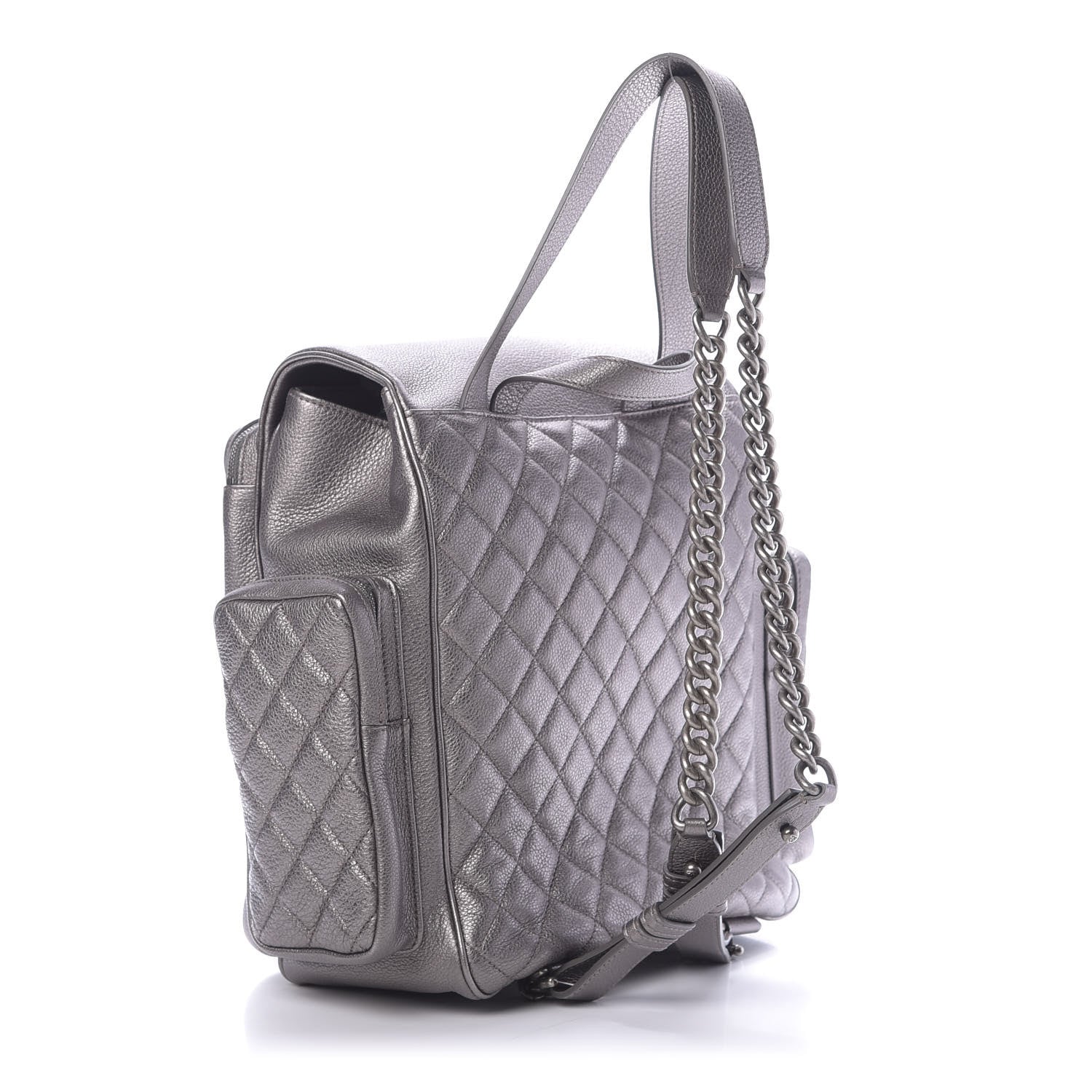 Chanel Metallic Grained Calfskin Quilted Large Casual Rock Backpack Charcoal 2 of 9