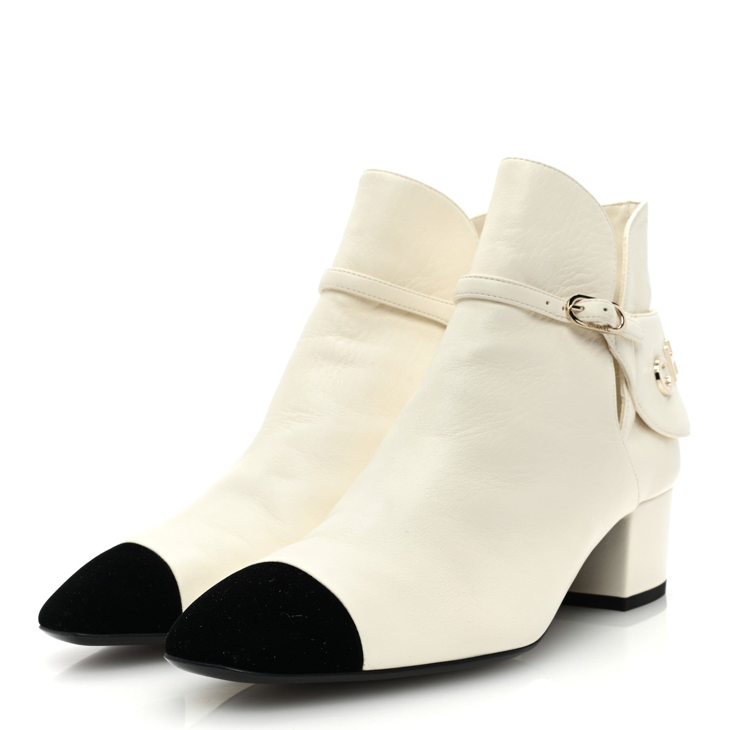 Chanel Lambskin Velvet Cap Toe Short Ankle Boots 37.5 White 2 of 8