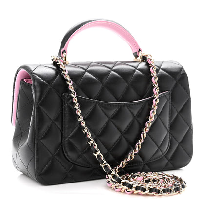Chanel Lambskin Quilted Bi-Color Mini Top Handle Rectangular Flap Black Lilac 3 of 10