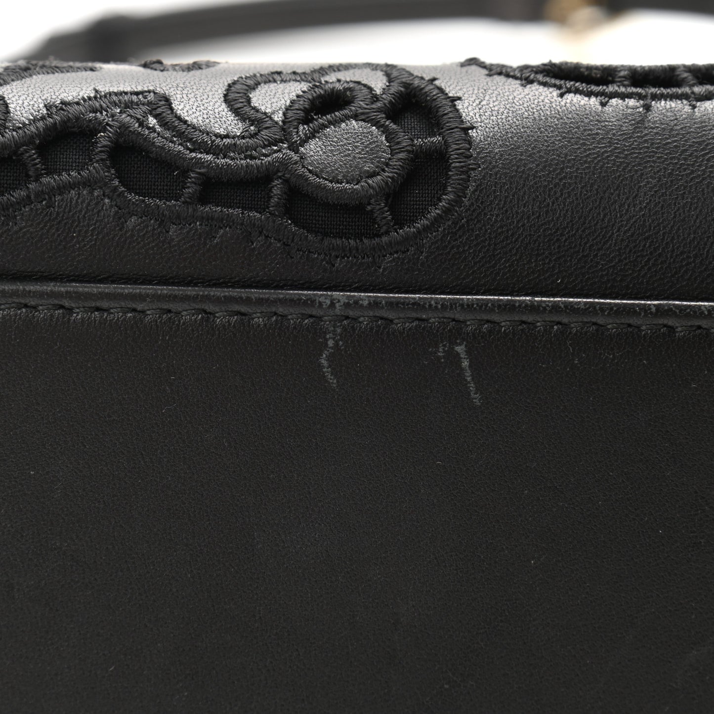 Lambskin Medium Embroidered Laser Cut Miss Sicily Satchel Black