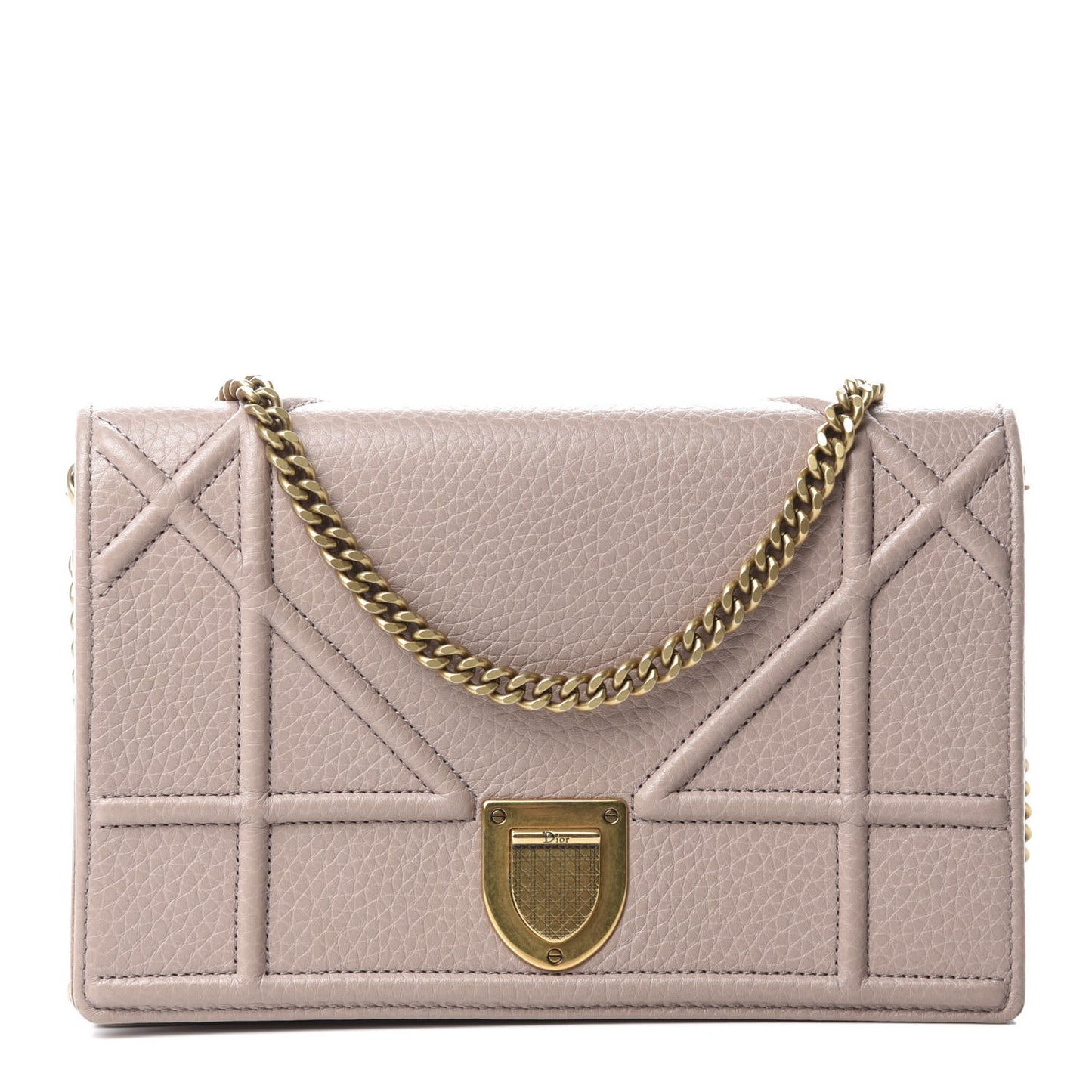 Grained Calfskin Diorama Wallet on Chain Pouch Nude