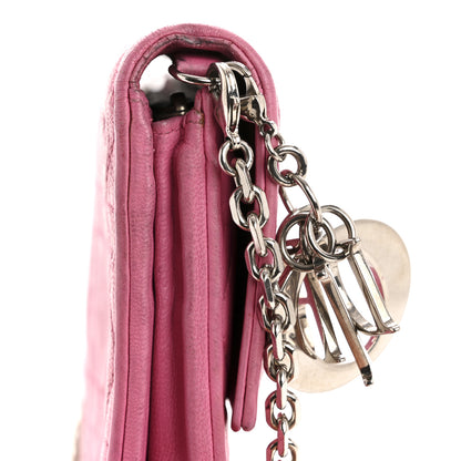 Christian Dior Lambskin Cannage Lady Dior Rendezvous Wallet On Chain Fuchsia 14 of 17