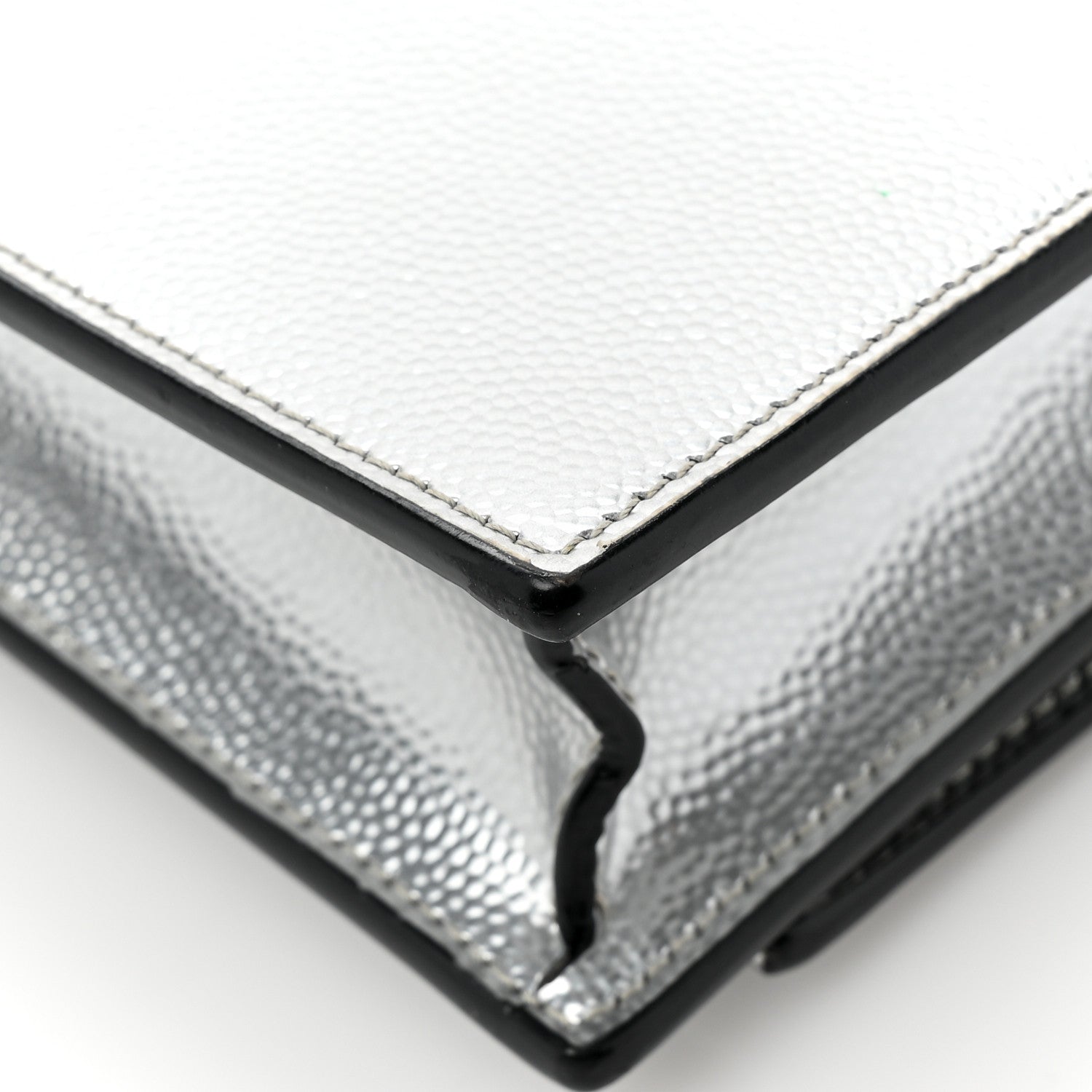 Saint Laurent Metallic Grain De Poudre Clasic Monogram Kate Tassel Chain Wallet Argento 14 of 16