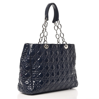 Christian Dior Patent Cannage Large Dior Soft Shopping Tote Navy Blue 3 of 7