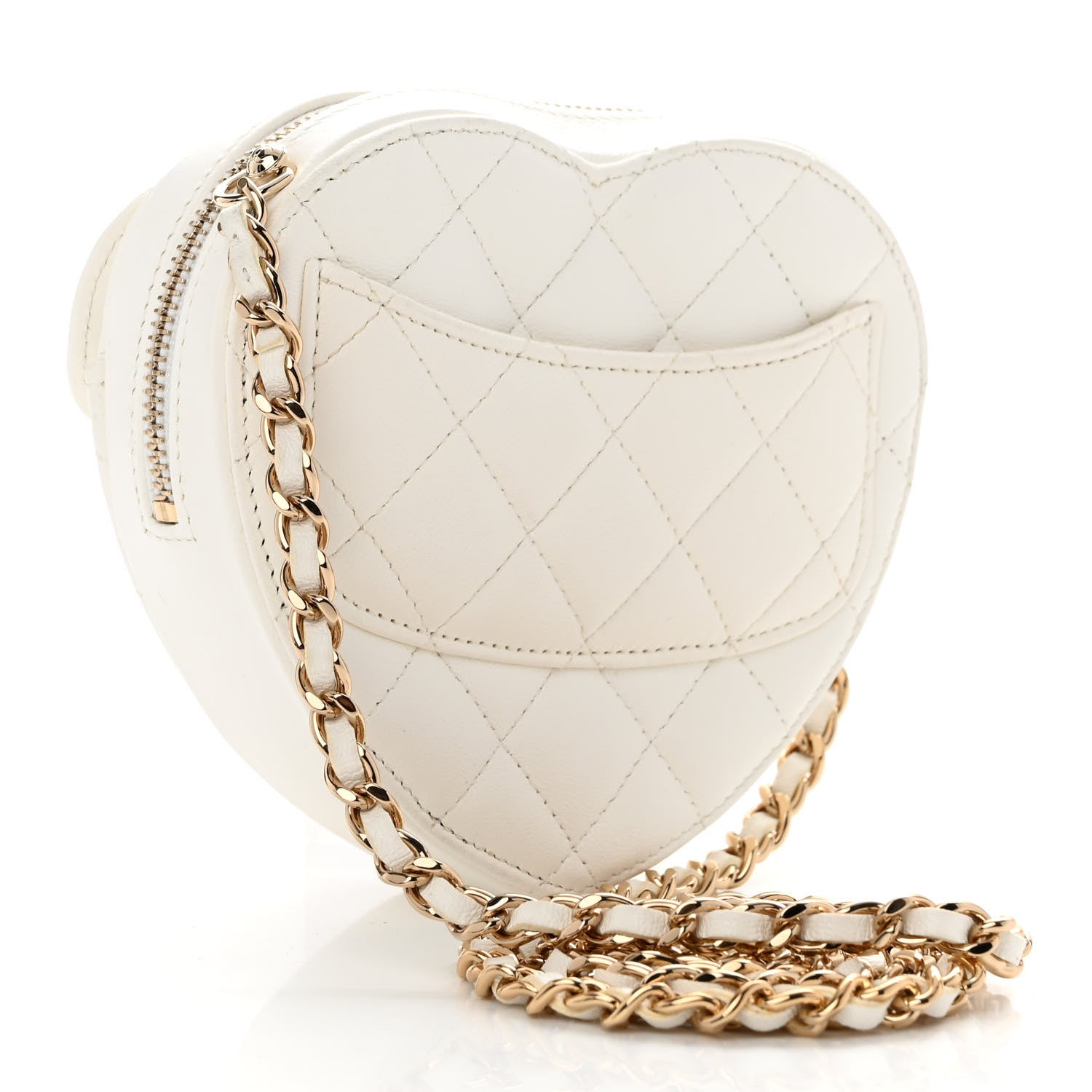 Chanel Lambskin Quilted CC In Love Heart Clutch With Chain White 3 of 10