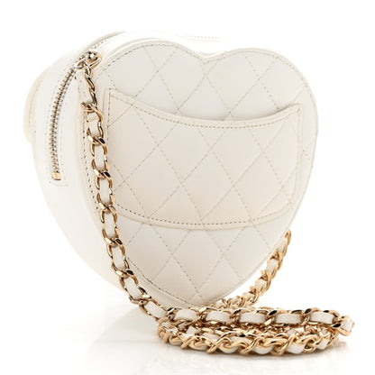 Chanel Lambskin Quilted CC In Love Heart Clutch With Chain White 3 of 10