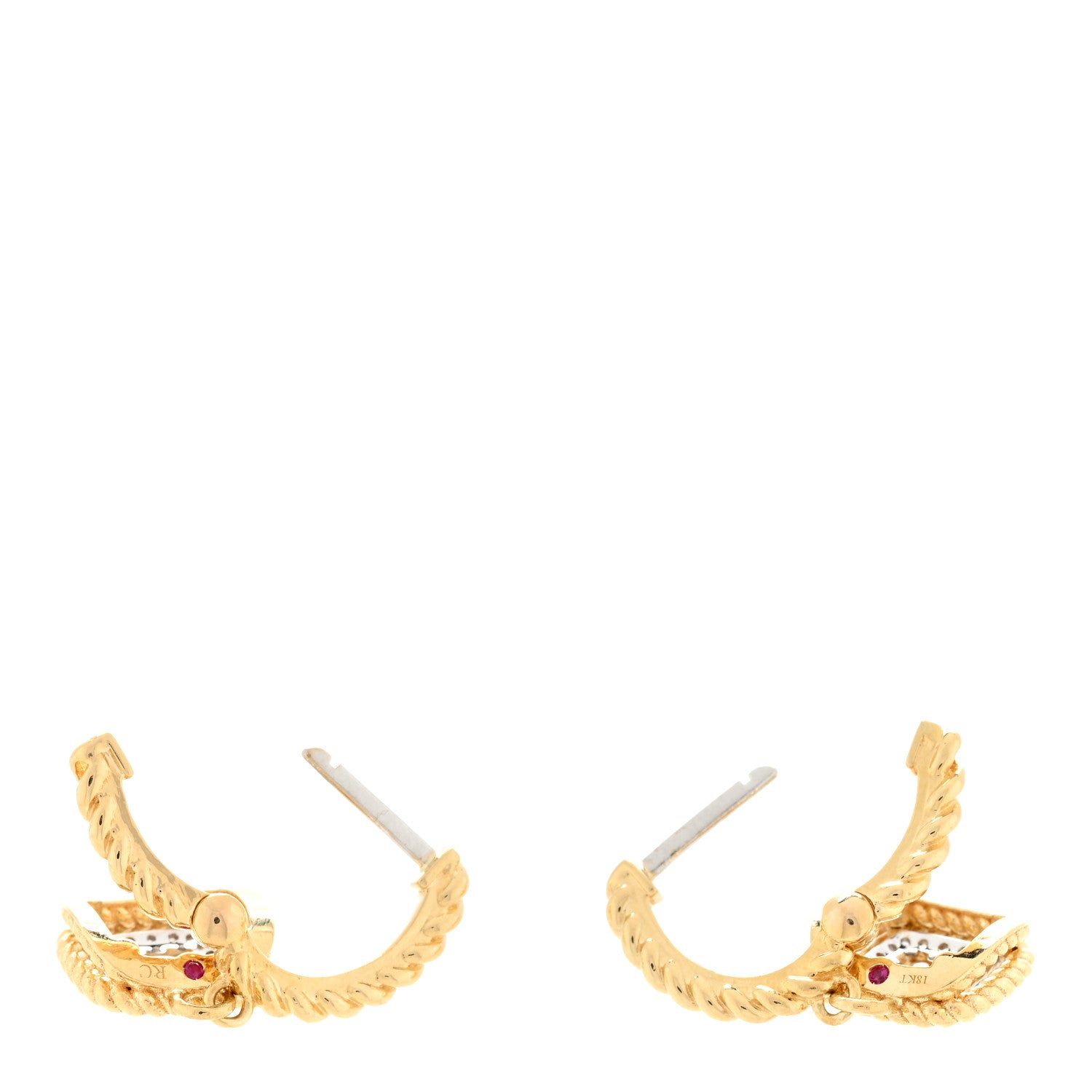 Roberto Coin 18K Yellow White Gold Diamond Barocco Square Cluster Dangle Hoop Drop Earrings 3 of 4