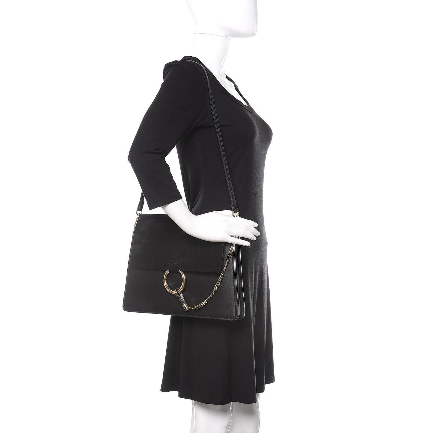 Suede Calfskin Medium Faye Shoulder Bag Black