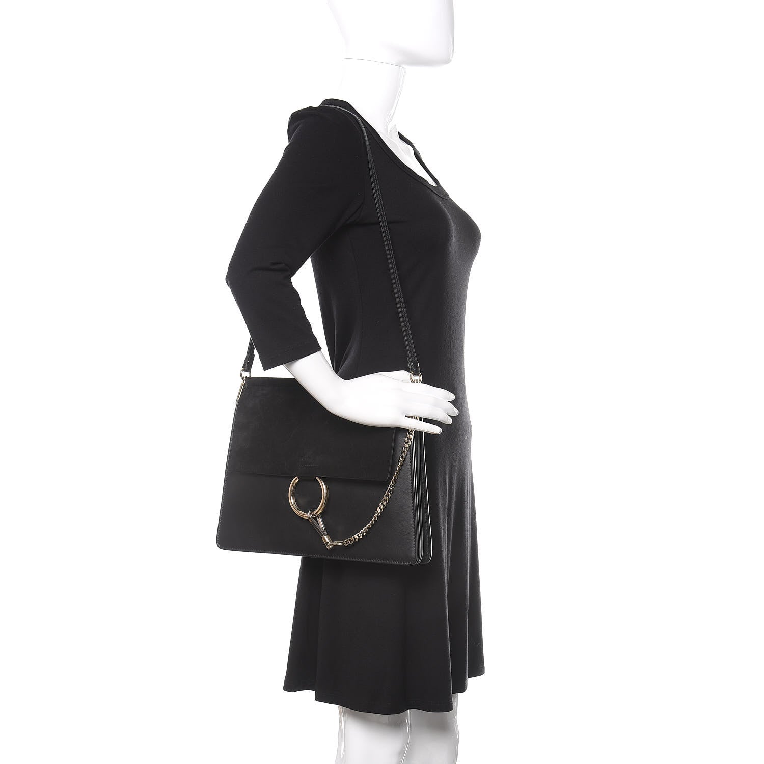 Chloe Suede Calfskin Medium Faye Shoulder Bag Black 2 of 10
