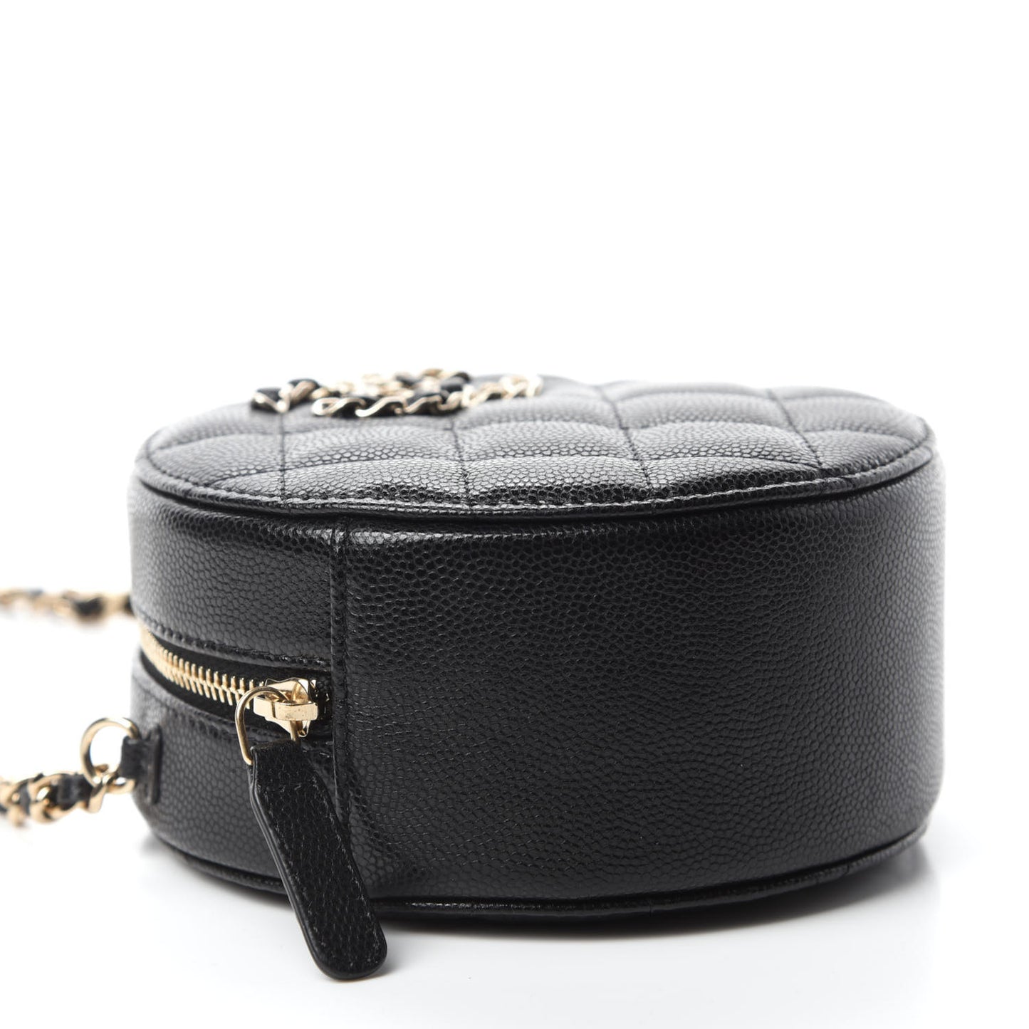 Caviar Quilted French New Wave Round Clutch With Chain Black