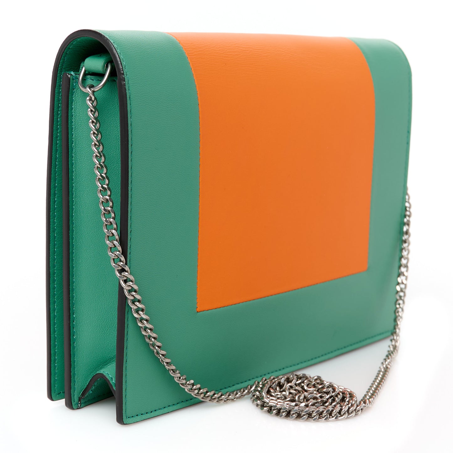 Smooth Lambskin Frame Evening Chain Clutch Green Orange