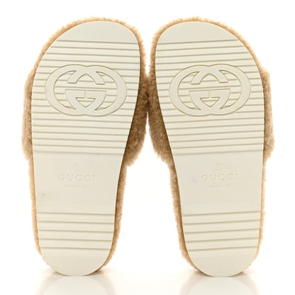 Gucci Shearling Womens Eileen Slide Sandals 38 Cocoa Butterscotch 5 of 9