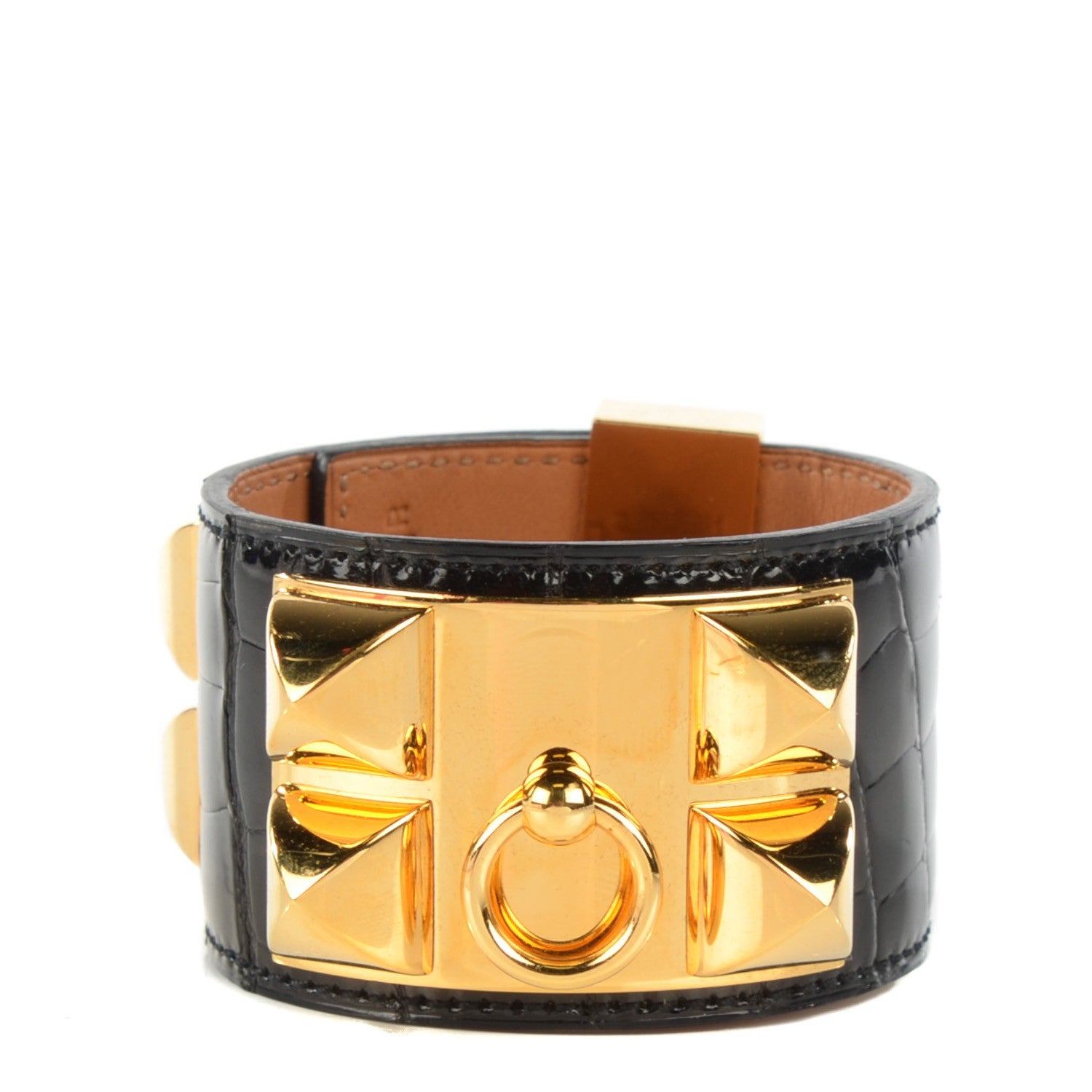 Hermes Shiny Alligator Collier De Chien CDC Bracelet S Black 1 of 7