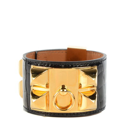 Hermes Shiny Alligator Collier De Chien CDC Bracelet S Black 1 of 7