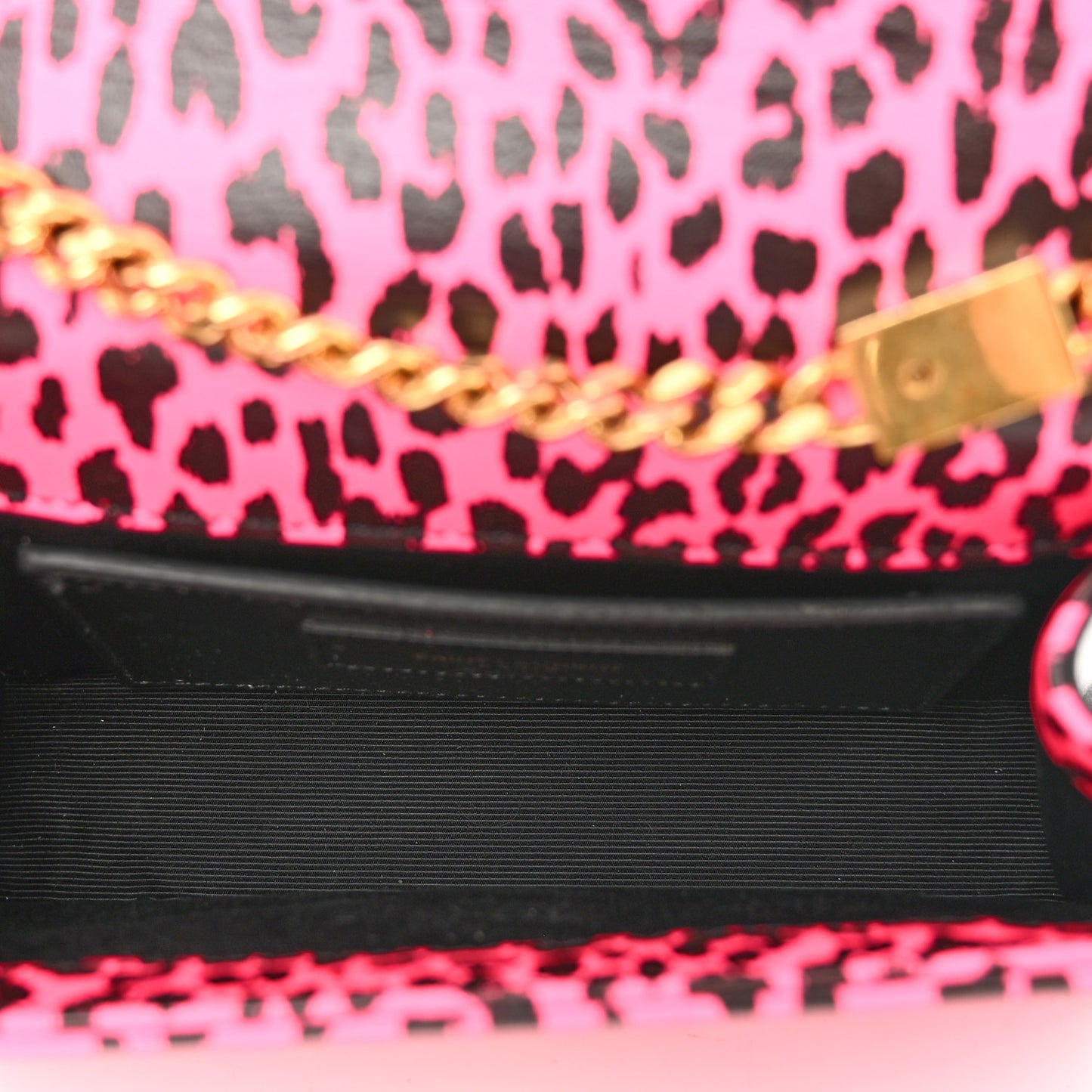 Calfskin Leopard Small Monogram Kate Satchel Pink Black