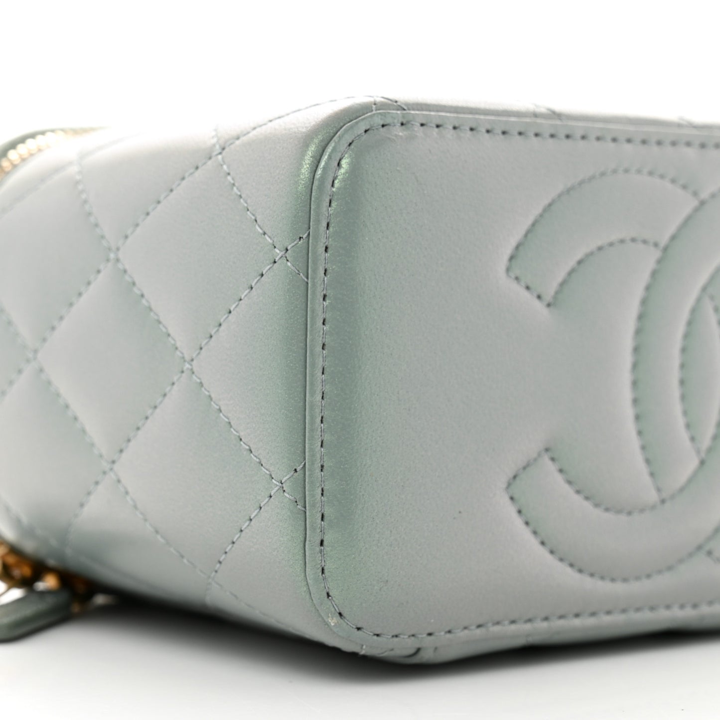 Metallic Lambskin Quilted Small CC Dynasty Vanity Case With Chain Grey