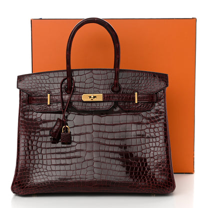 Hermes Shiny Porosus Crocodile Birkin 35 Bourgogne 13 of 13