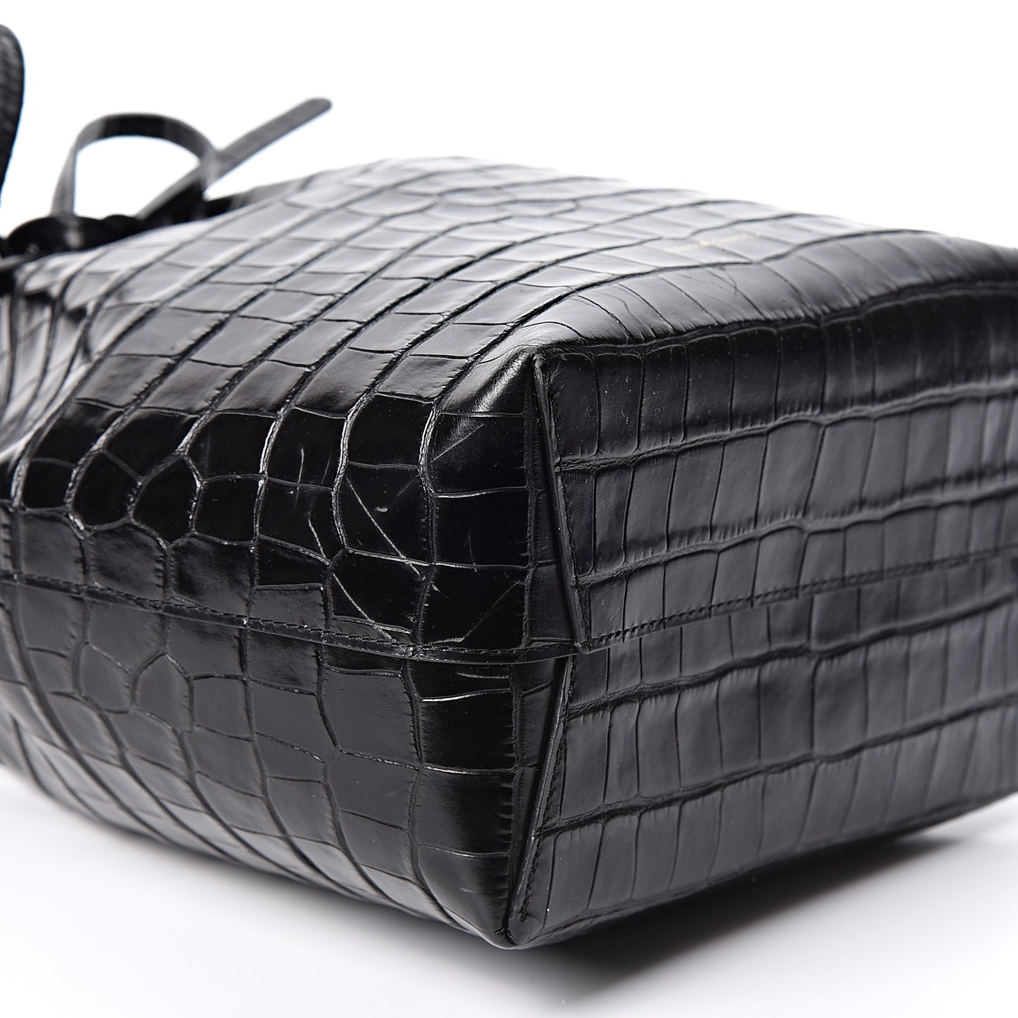 Crocodile Embossed Mini Bucket Bag Black