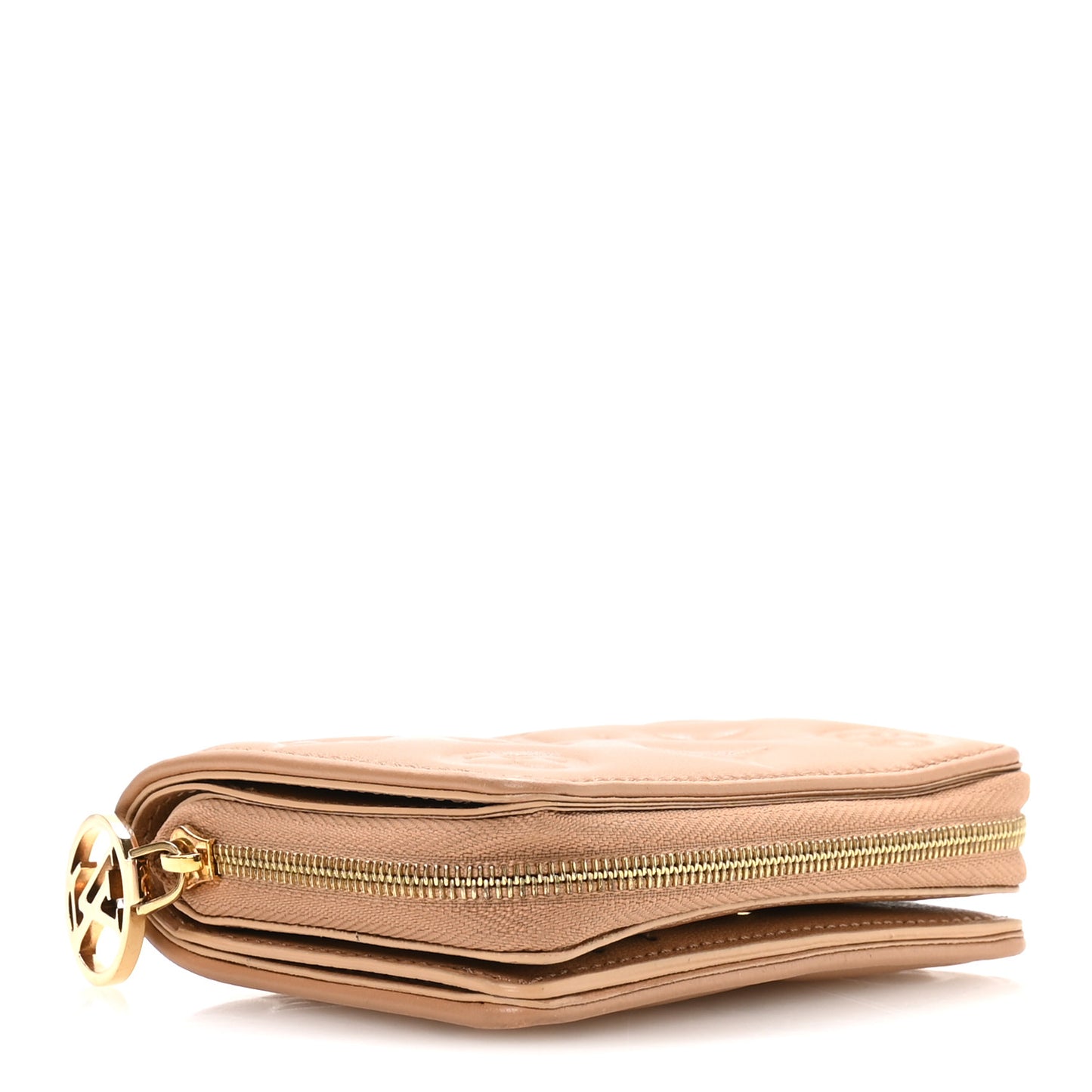 Lambskin Embossed Monogram Lou Coussin Wallet Camel
