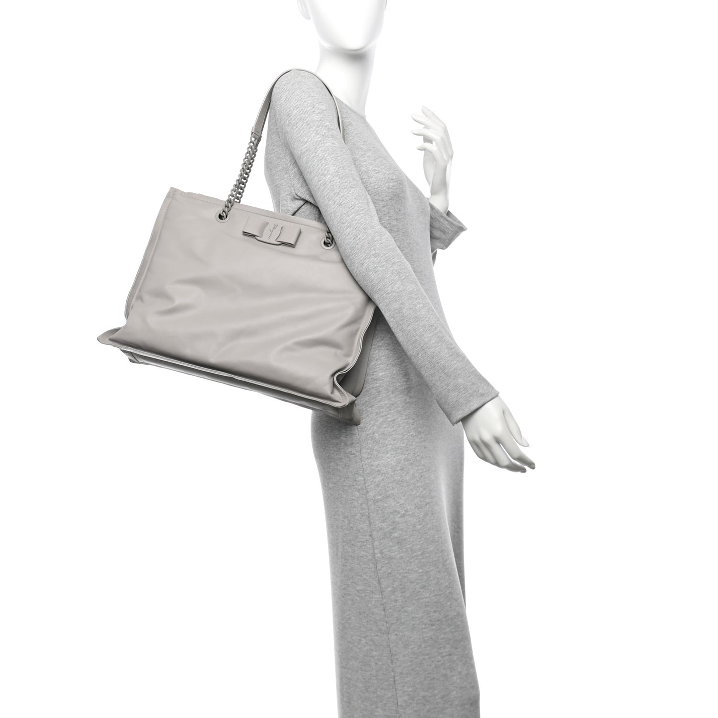 Calfskin Large Viva Bow Tote Grey