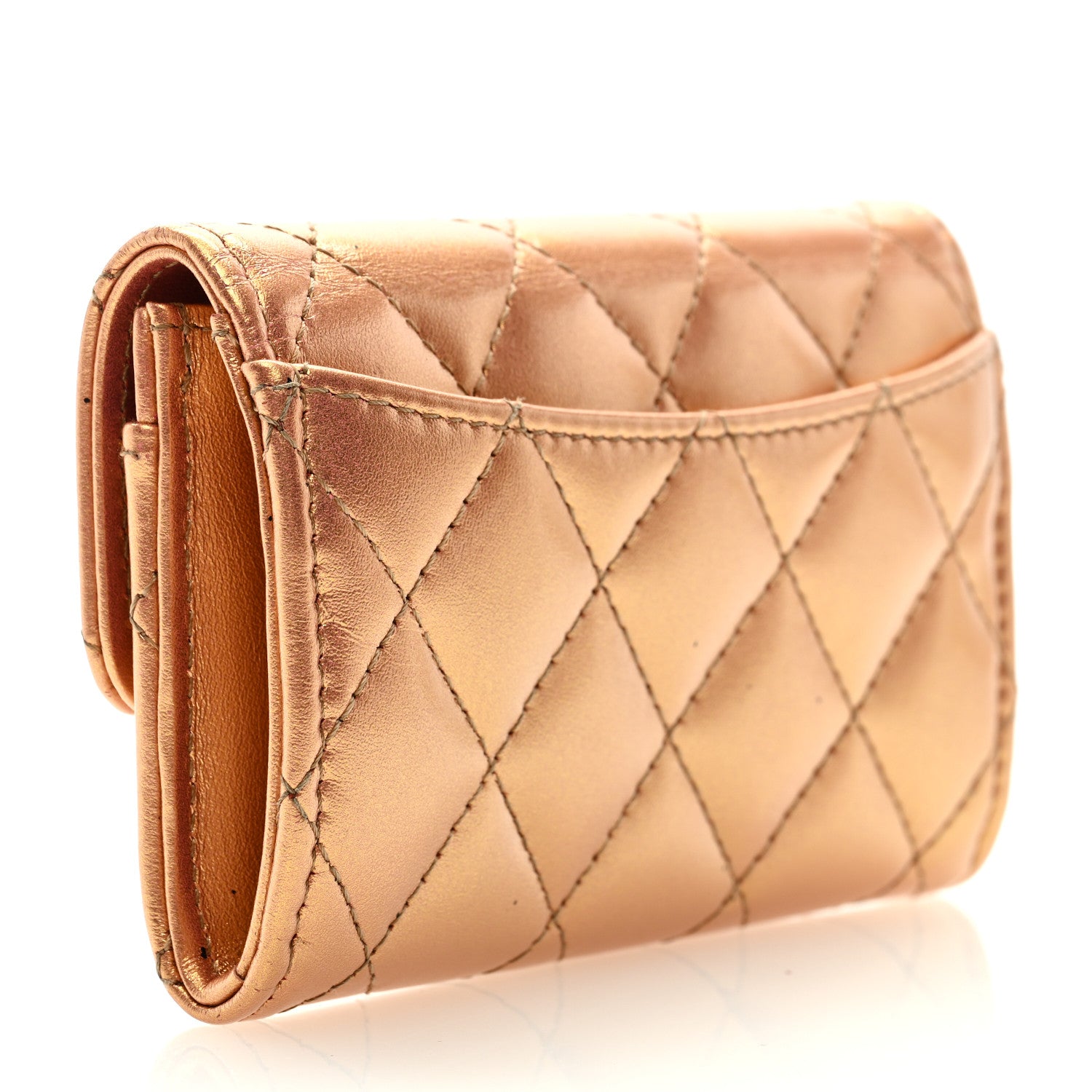 Chanel Metallic Lambskin Quilted Flap Card Holder Wallet Golden 3 of 7