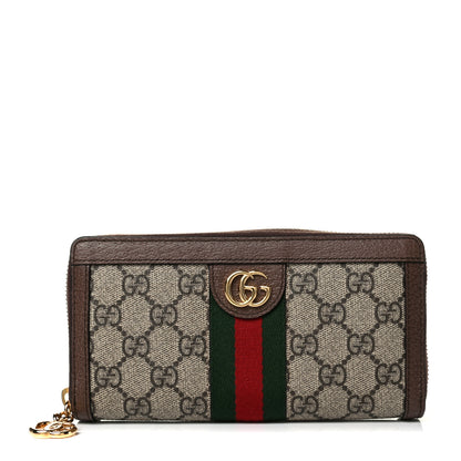 Gucci GG Supreme Monogram Web Ophidia Zip Around Wallet Brown 1 of 5