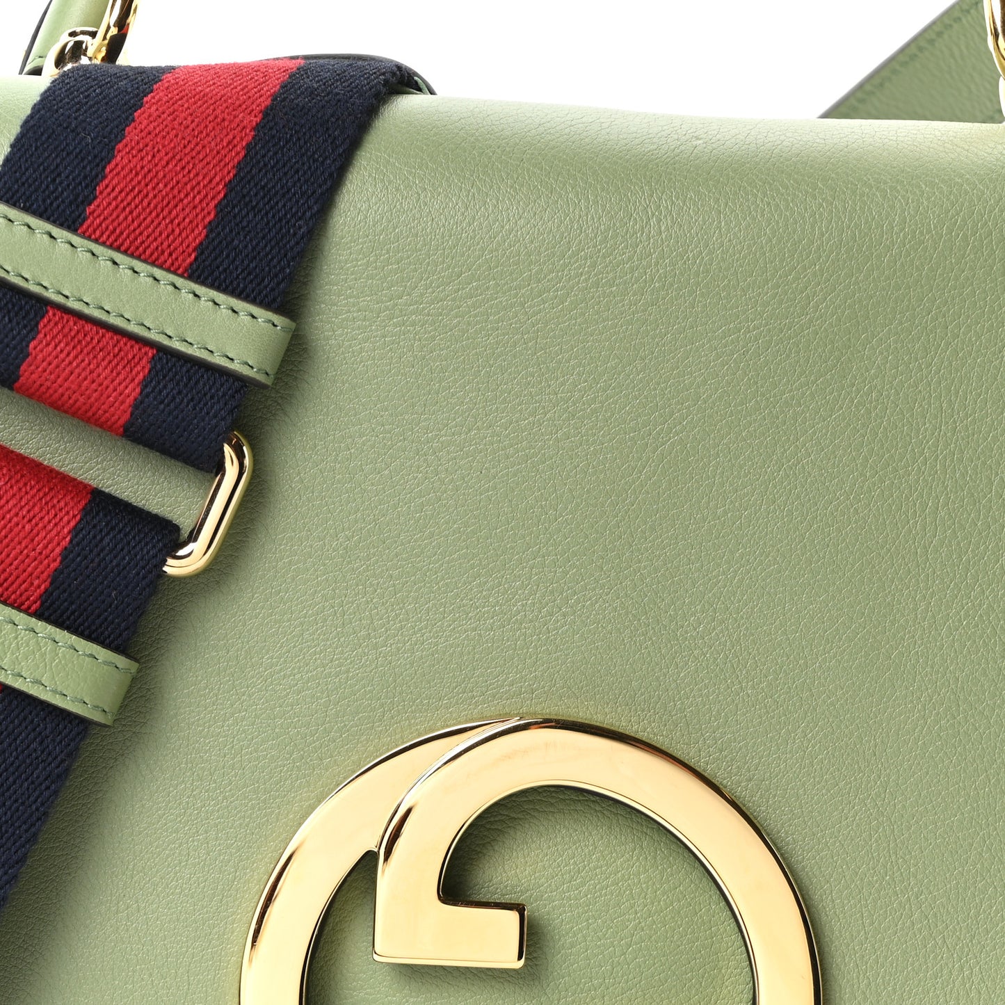 Roxy Calfskin Web Medium Blondie Top Handle Shoulder Flap Bag Salamander Green