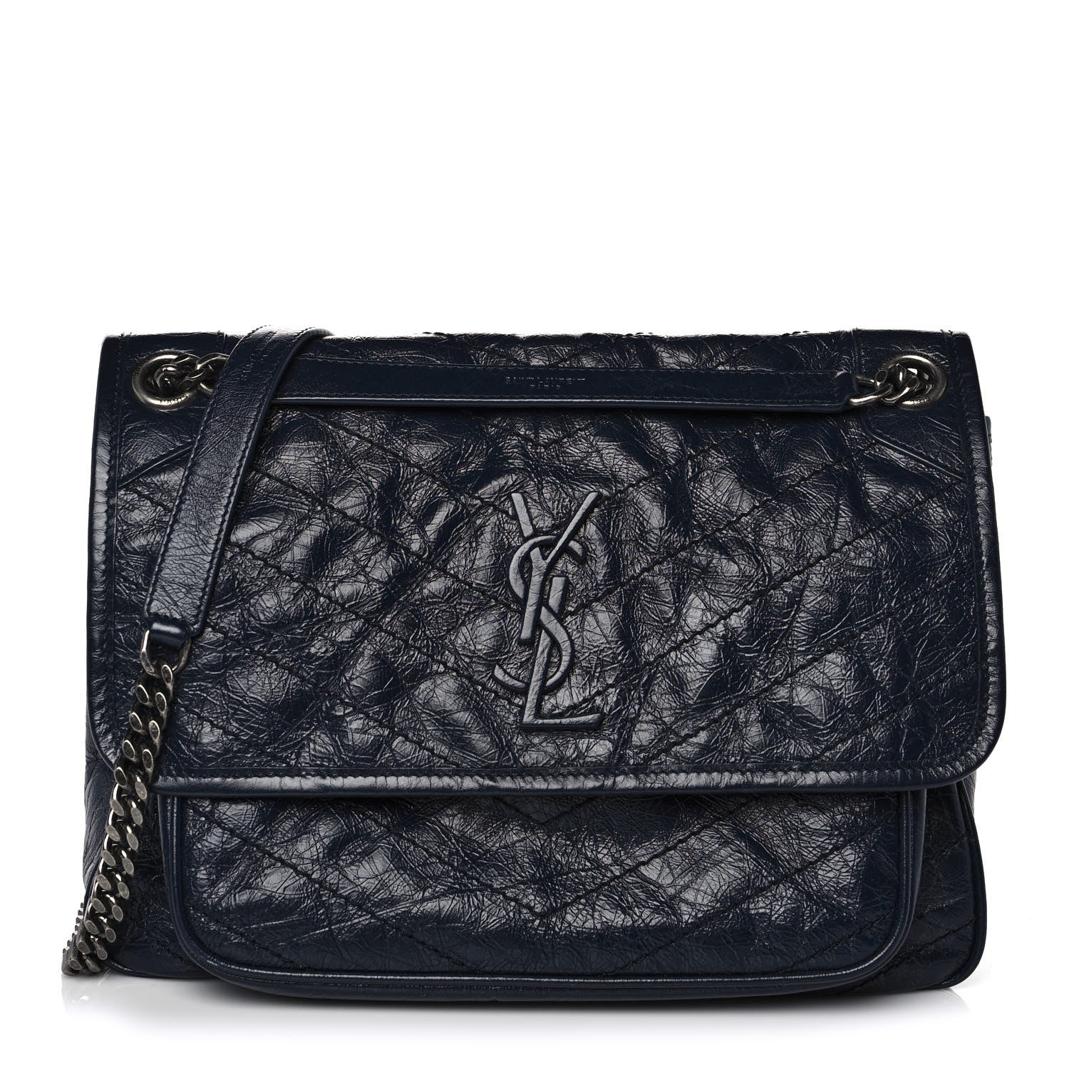 Saint Laurent Crinkled Calfskin Matelasse Monogram Medium Niki Chain Satchel Deep Marine 1 of 10