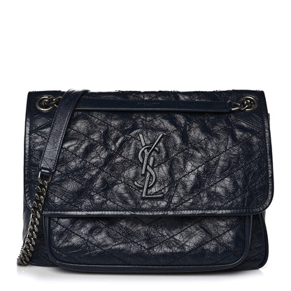 Saint Laurent Crinkled Calfskin Matelasse Monogram Medium Niki Chain Satchel Deep Marine 1 of 10