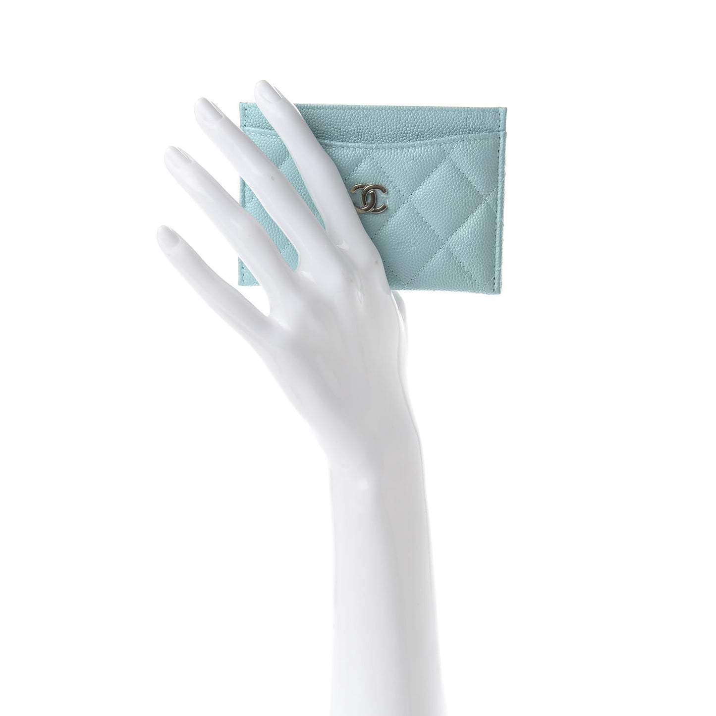 Caviar Quilted Card Holder Light Blue