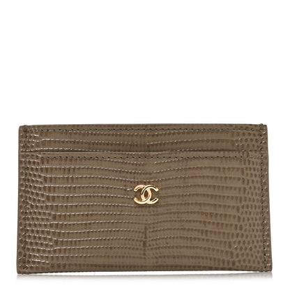 Chanel Calfskin Lizard Embossed Crococo Card Holder Dark Khaki 1 of 8