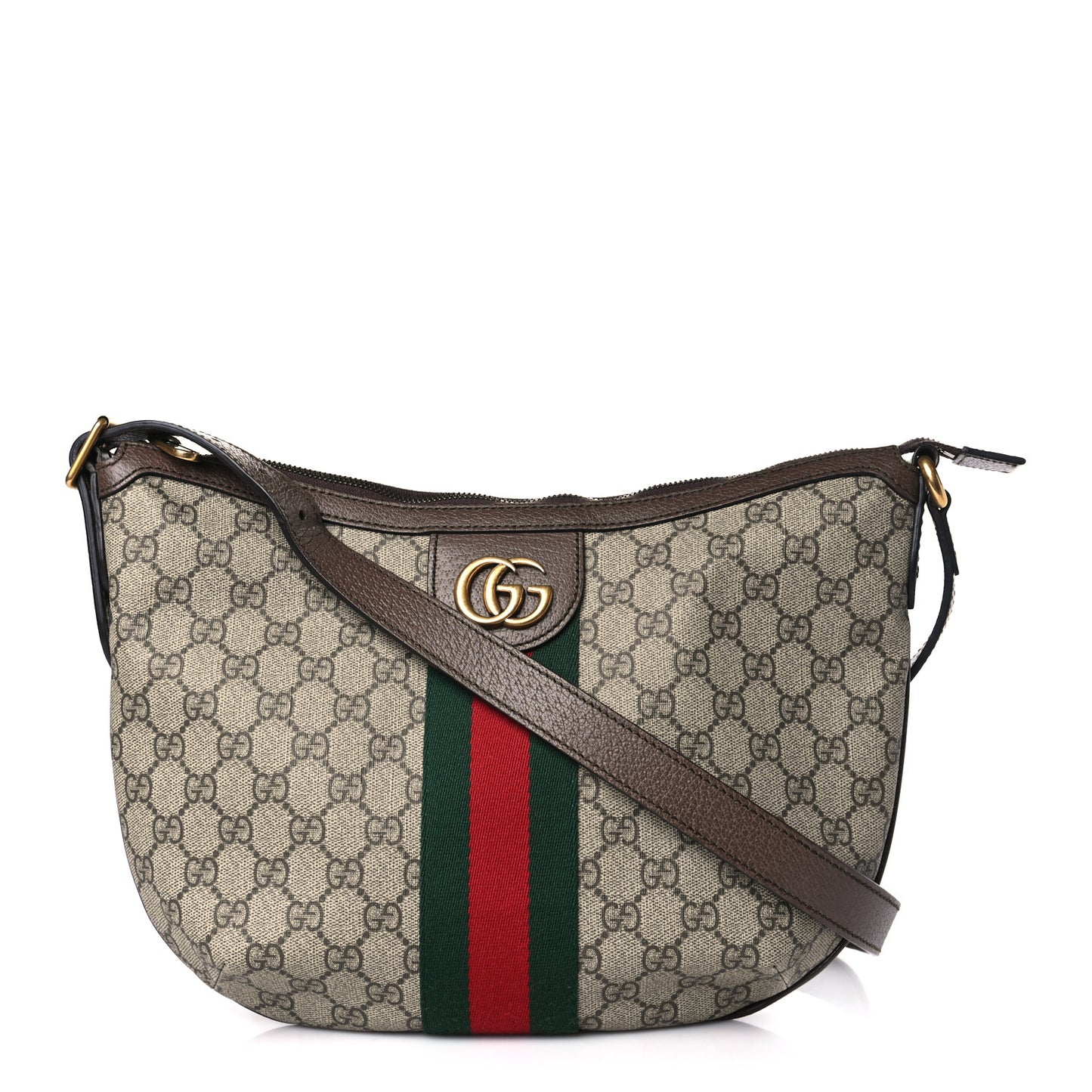 GG Supreme Monogram Web Small Ophidia Half Moon Hobo Brown