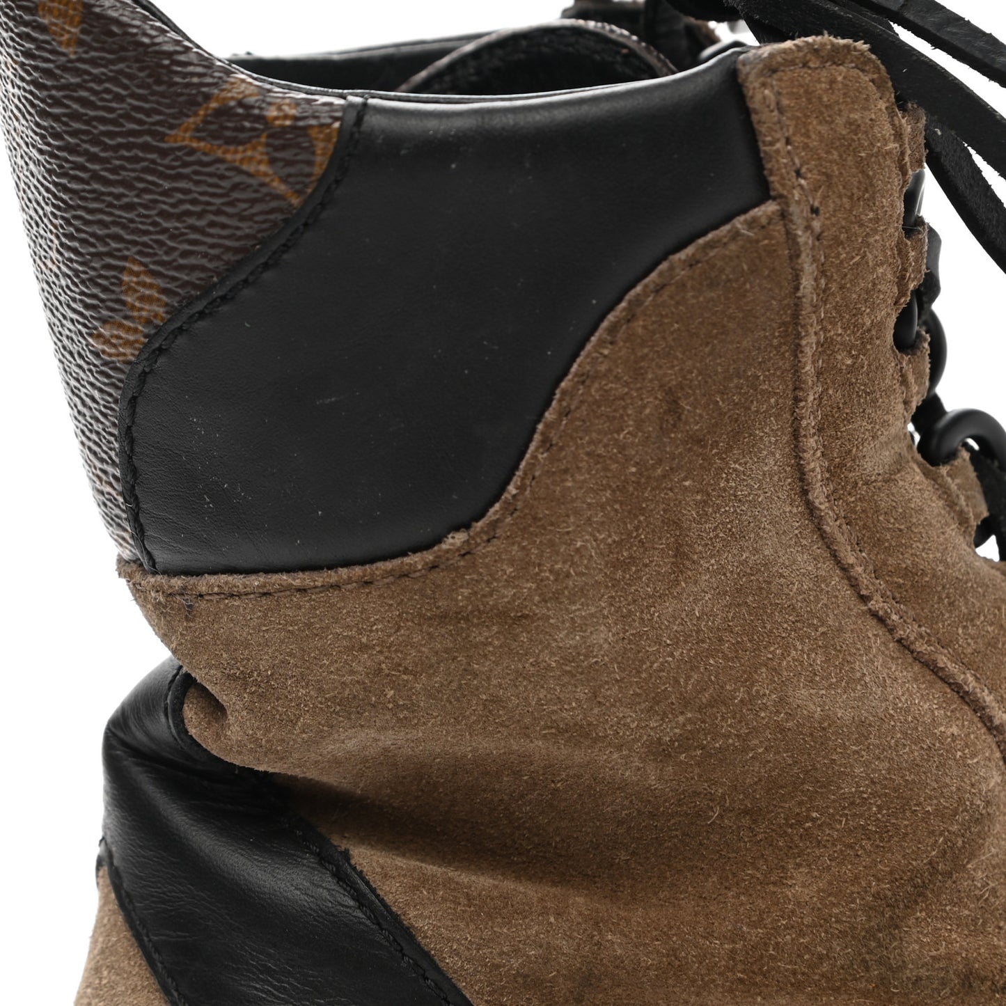 Suede Calfskin Monogram Laureate Platform Desert Boots 38 Taupe