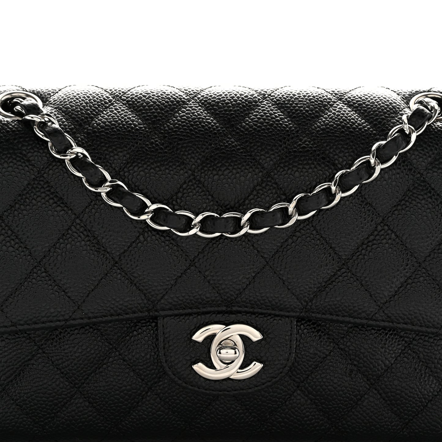 Caviar Quilted Medium Double Flap Black